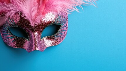 Poster - Vibrant pink and teal carnival mask with feathers