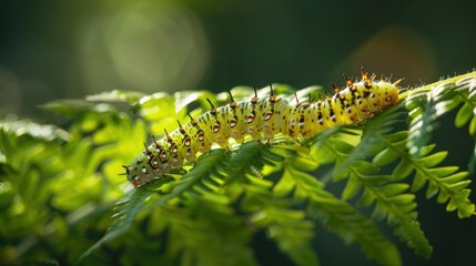 Canvas Print - Caterpillar on a Fern Leaf