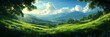 © Naru - A serene scene of a lush green valley nestled amidst rolling mountains, bathed in the warm glow of sunlight. The image conveys a sense of peace, tranquility, and natural beauty.
