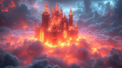 Poster - Fantasy Castle in Fiery Clouds