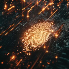Poster - Abstract Fingerprint on Digital Circuit Board with Glowing Lines - Cybersecurity and Technology Concept.
