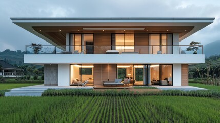 Sticker - Modern House in Rice Fields