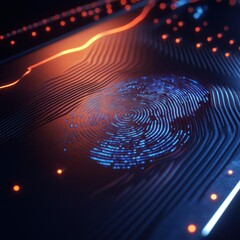Poster - Abstract Fingerprint Pattern with Glowing Lines - Technology Background