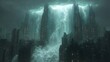 © BOJOShop - Rainstorm Over Futuristic Cityscape with Lightning Strikes