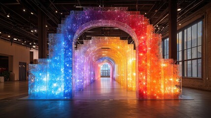 Wall Mural - Colorful Illuminated Arches in Modern Interior Design