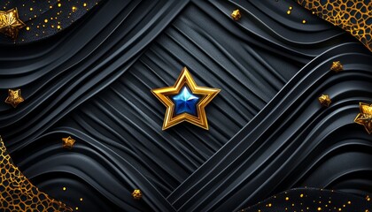 Wall Mural - A Golden Star with Blue Center on a Black Abstract Background