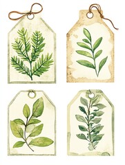 Greenery Botanical Labels Tags with leaf motifs