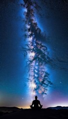 Wall Mural - man galactic meditation sky front  meditation man illustration ai cosmic dream light colourful glow science space sky night fantasy infinite star cosmos glowing universe unlimited astral galaxy
