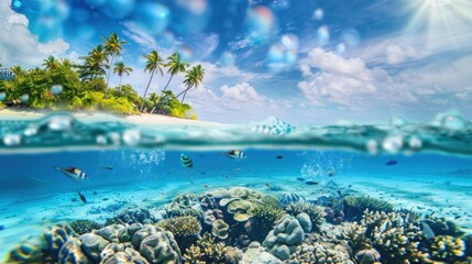 Tropical Island Paradise with Underwater View