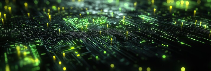 Poster - Digital background featuring green glowing data and circuit board, with dark black tones