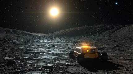 Sticker - Lunar Rover Exploring Cratered Landscape Under Sunlit Sky