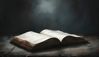 Canvas Print - Intricate details of a realistic open ledger book against a dark and shadowy backdrop