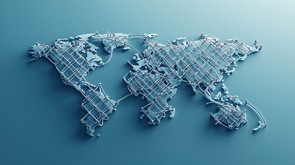 Poster - A world map with fences and barriers drawn between continents, trade fencing, economic protectionism concept