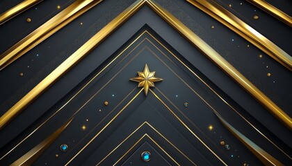 Wall Mural - Black and Gold Geometric Pattern with a Star and Jewels