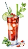 drawn bloody alcohol cocktail white hand celery illustration watercolor background olated mary  bloody mary cocktail drink tomatoes juice glasses alcohol celery bar ice cold vodka beverage background