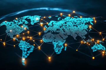 Poster - A graphic of a global network, with interconnected nodes and data points, symbolizing worldwide digital communication