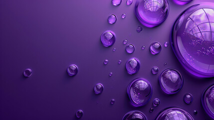 Poster - A collection of purple droplets sits on a smooth surface, reflecting light and creating an abstract design with depth for graphic resources.