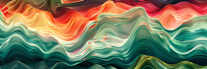 Poster - Colorful abstract illustration depicting flowing waves in vibrant hues, creating a dynamic visual for artistic expression and design.