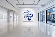 © Sanchai - A minimalist art gallery with clean white walls, showcasing one large abstract painting in the center of the room