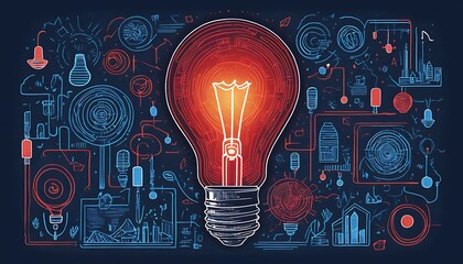 Light Bulb Symbolizing Ideas and Growth, Surrounded by Creative Sketches