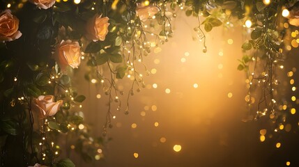 Beautifully illuminated floral vines cascading across a vintage background, with soft glowing fairy lights