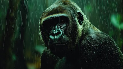 Sticker - Gorilla in the Rain  Close Up Portrait