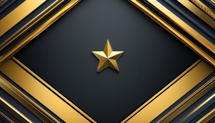 Wall Mural - Golden Star on Black and Gold Geometric Background