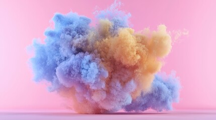 Poster - Abstract Blue and Yellow Smoke Cloud on Pink Background