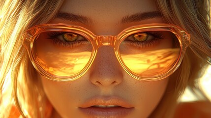 Canvas Print - Closeup of Woman s Eyes with Sunset Reflection in Sunglasses