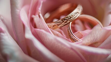 Wall Mural - wedding rings in a rose