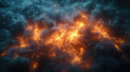 Canvas Print - Abstract Fire And Smoke Background With Glowing Particles