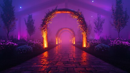 Wall Mural - Mystical Purple   Orange Forest Path with Arched Entrance