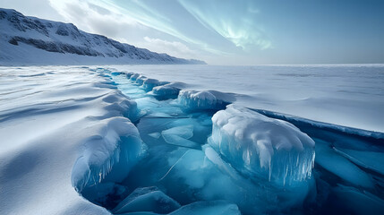 Wall Mural - Panorama of winter mountains in Caucasus region, Russia. Concept of natural beauty and winter landscape