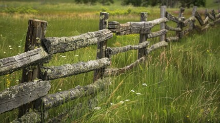 Sticker - Rustic Wooden Fence in a Meadow