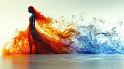 Canvas Print - Woman with Fire and Water Abstract Artwork