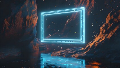 Holographic Futuristic Frame Suspended in a Dazzling Sci-Fi Environment