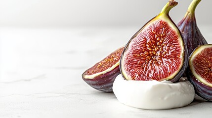 Wall Mural - Fresh Figs with Cream Cheese on White Background