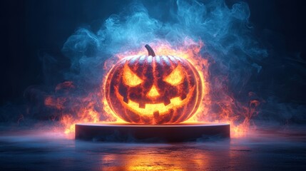 Canvas Print - Halloween Jack o Lantern in Flames and Smoke