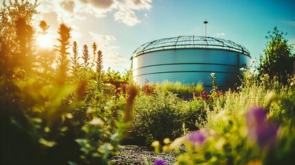 Gas tank surrounded by vibrant nature