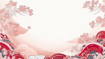 Wall Mural - organic asian japanese line wave pattern oriental pattern traditional copy space with white background