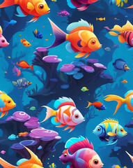 Wall Mural - Underwater scenes with colorful fish and corals seamless design pattern