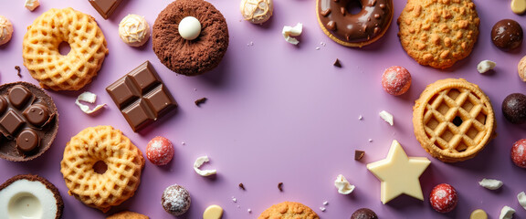 Poster - Assorted Chocolate, Cookies, and Other Sweet Treats on Purple Background