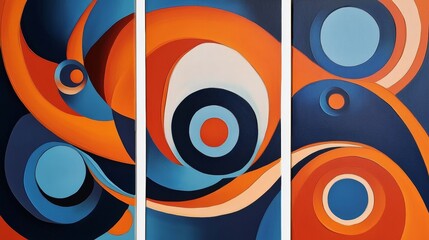 Aufkleber - Abstract Geometric Wall Art Set. Orange and Blue Circles in Acrylic Style