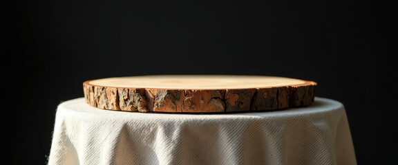 Wall Mural - Rustic Wooden Slice on a Fabric Tabletop