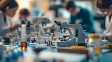 Poster - A Microscope and Lab Equipment in a Science Laboratory