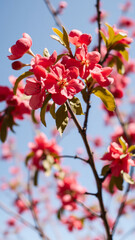 Wall Mural - delicate pink blossoms against a blue sky