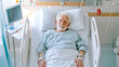 © Studios - Top above view of senior old man sleeping in white hospital bed. Patient illness or disease recovery treatment and resting in room, sick elderly person lying, alone, therapy, surgery