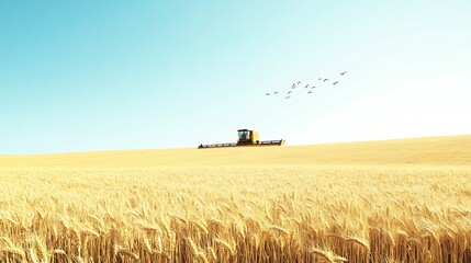 Wall Mural - A tranquil scene of a vast wheat field during harvesting season
