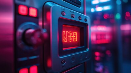 Wall Mural - Close-up of a Retro Red Digital Display on a Vintage Stereo Receiver