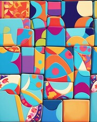 Poster - Colorful patchwork tiles with a bohemian flair seamless tile design pattern wallpaper